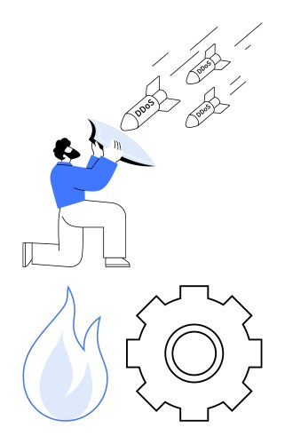 Man blocking cyberattacks with shield vector image
