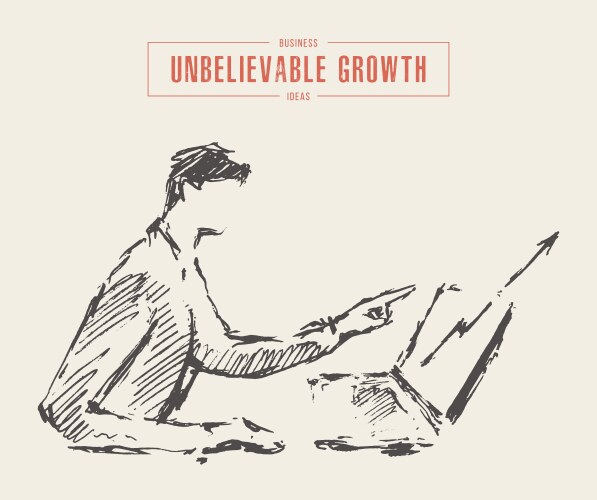 Sketch man sitting laptop growing chart Vector Image