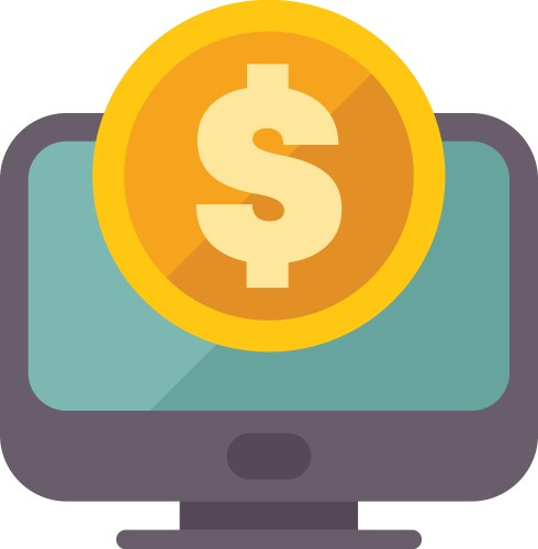 Desktop computer displaying large gold coin vector image