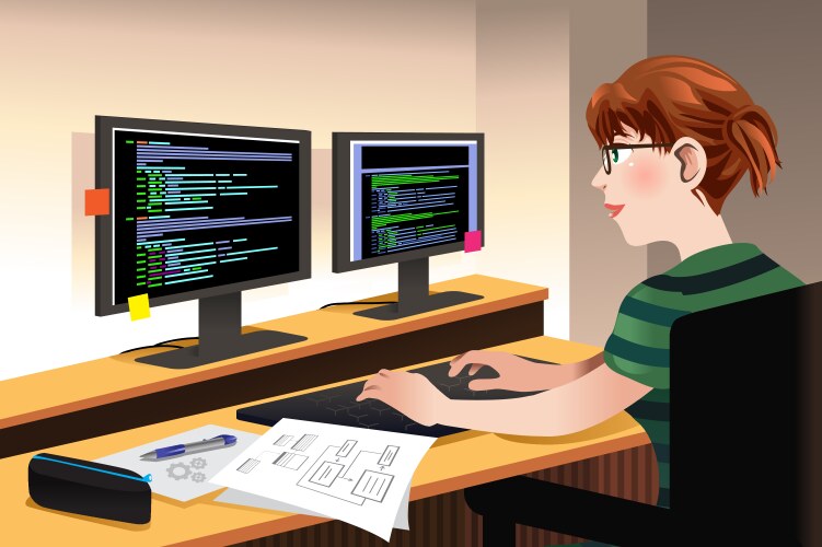 Female Programmer Coding vector image