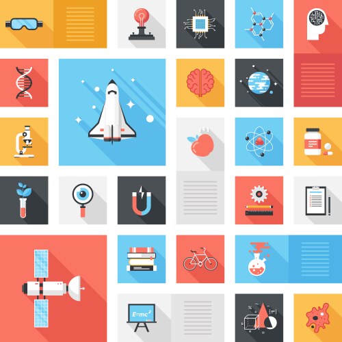 Physics flat design icons set Royalty Free Vector Image