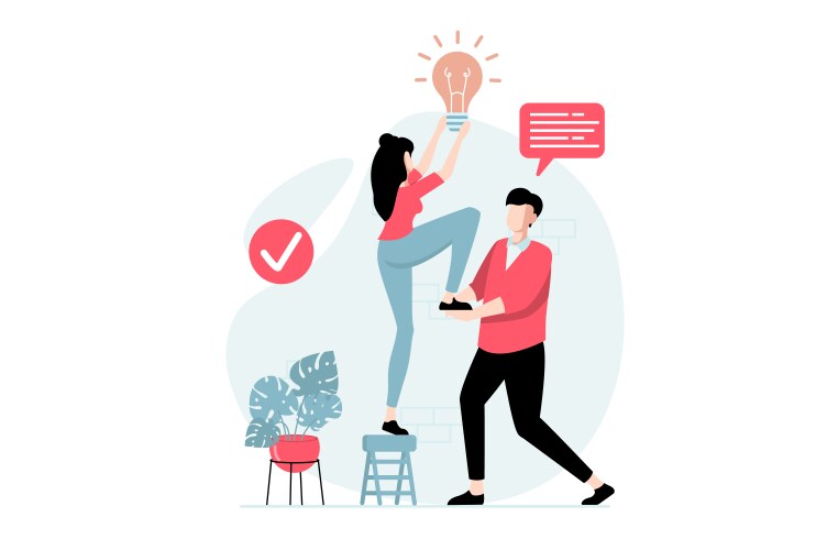 Teamwork concept with people scene in flat design vector image