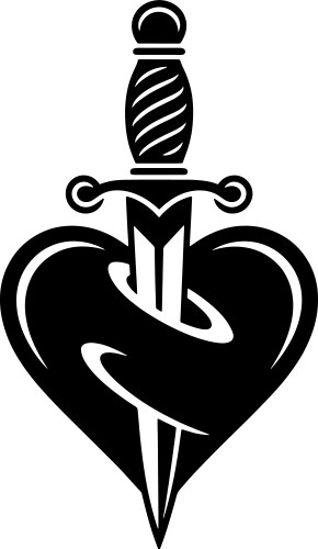 Heart with symmetrical dagger silhouette line art Vector Image