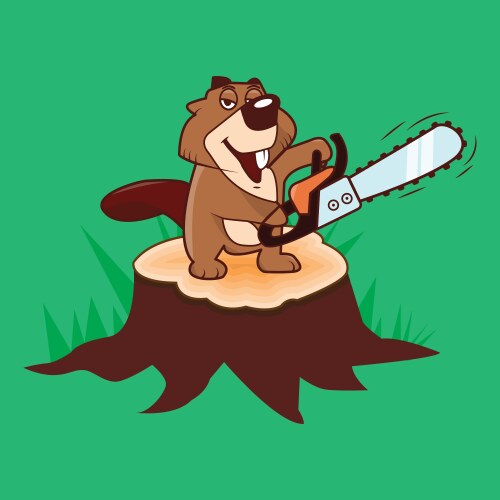 Beaver with Chainsaw on Stump Vector Image