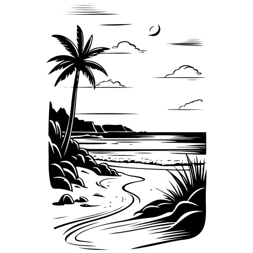 Black Beach Silhouette Drawing Vector Image