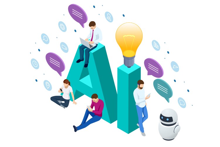 Isometric artificial intelligence knowledge vector image