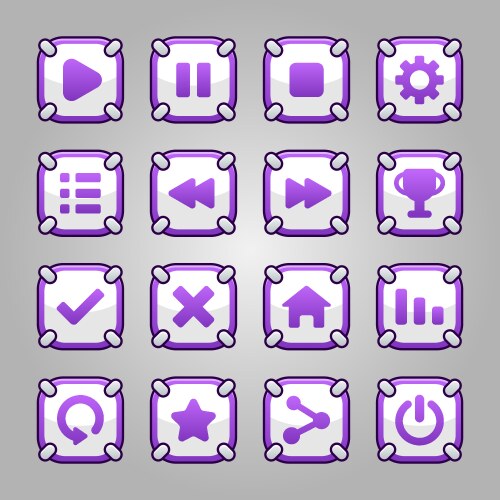 Cute square game button set interface gui vector image