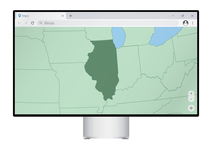 Computer monitor with map of illinois in browser vector image