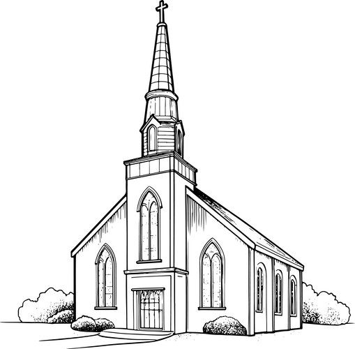 Black & White Church Drawing Vector Image