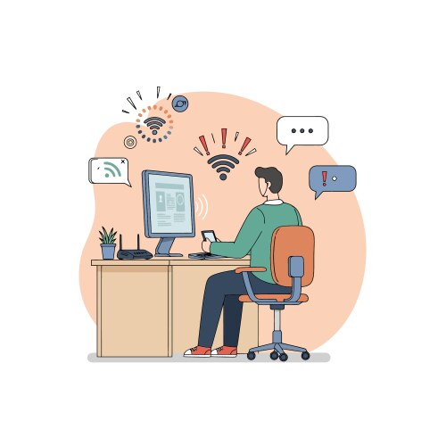 Man troubleshooting internet connection problems vector image