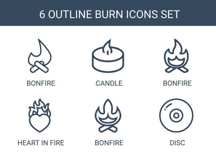 22 burn icons Royalty Free Vector Image - VectorStock