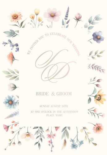 Delicate watercolor wedding invitation card Vector Image