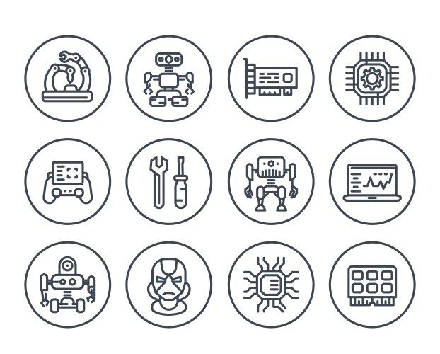 Robotics mechanical engineering robots icons vector image