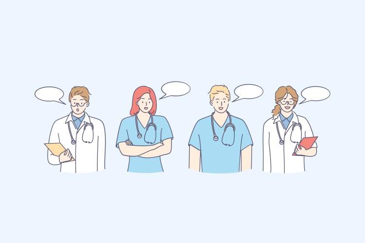 Medical workers doctors communication concept vector image