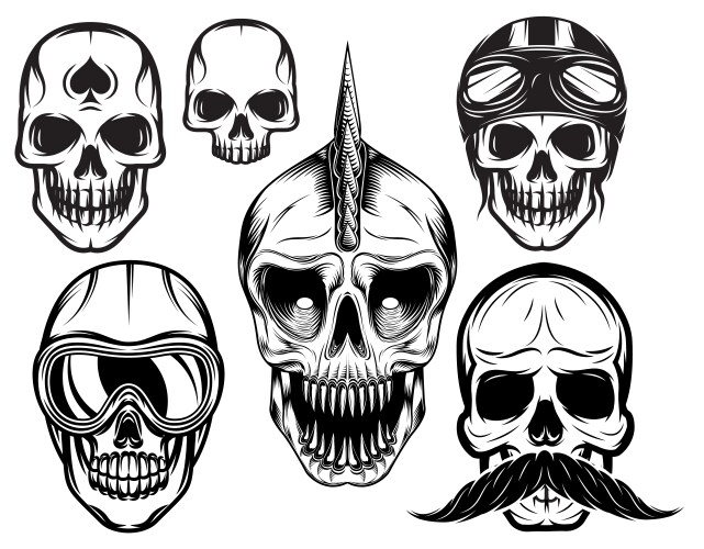 Six Skull Set - Vintage & Gothic Vector Image