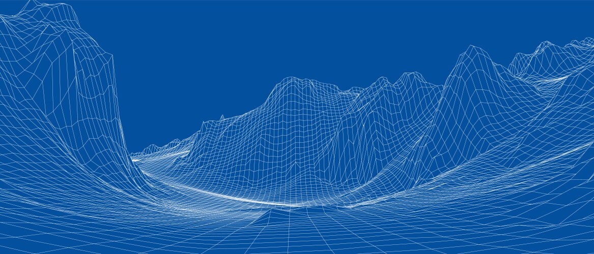 abstract 3d wire-frame landscape blueprint style vector image