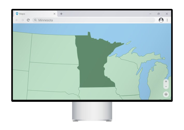 Computer monitor with map of minnesota in browser vector image