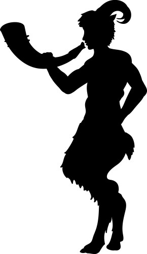 Faun satyr blowing into horn silhouette ancient Vector Image