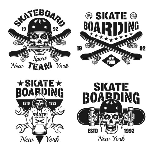 Skate Skull Emblems - Vintage Set Vector Image