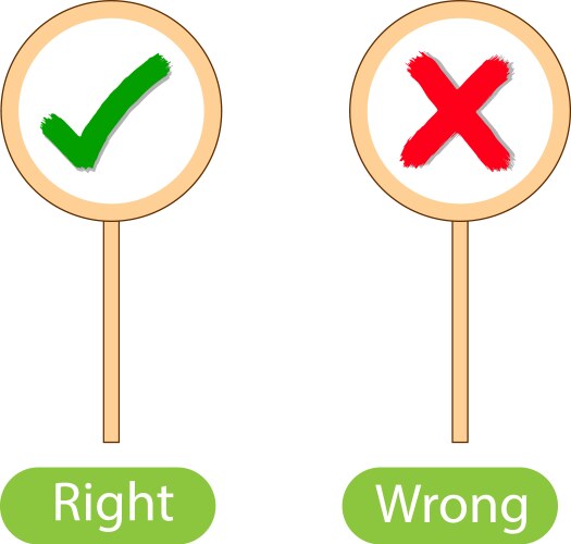 Opposite words with right and wrong vector image