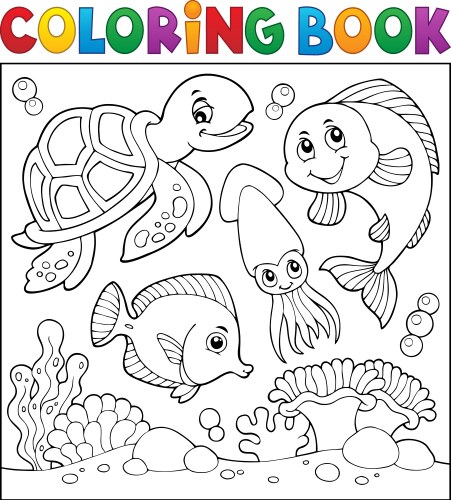 Underwater Sea Life Coloring Page Vector Image