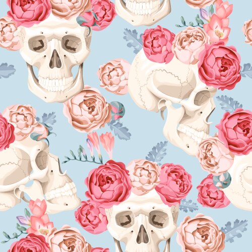 Skull & Roses Seamless Pattern Vector Image