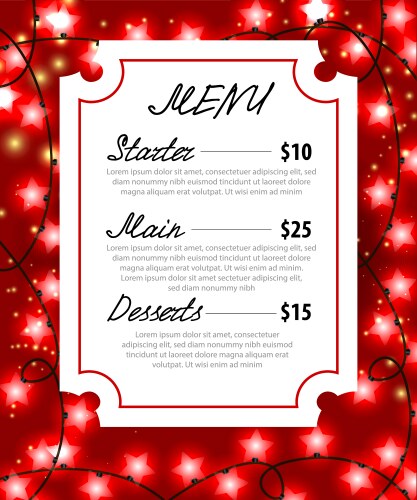 christmas menu card with retro lamps vector image