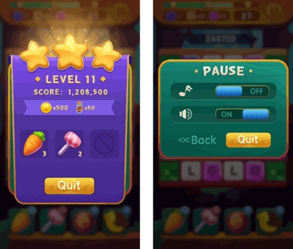 Complete set of level button game ui pop-up icon vector image
