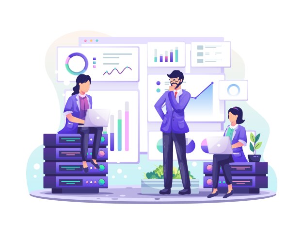 Data analysis concept with character people works Vector Image