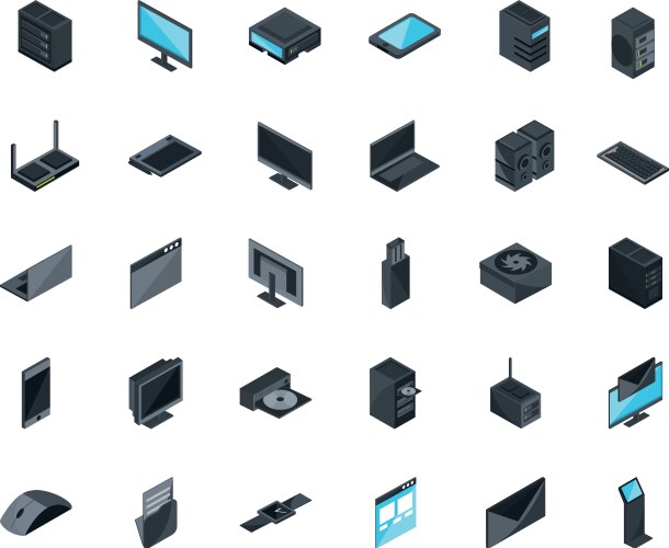 Technology hardware device computer icons set vector image