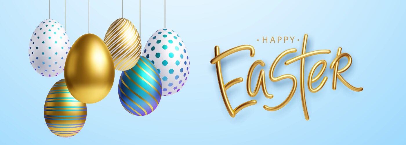 Easter greeting background with realistic golden vector image