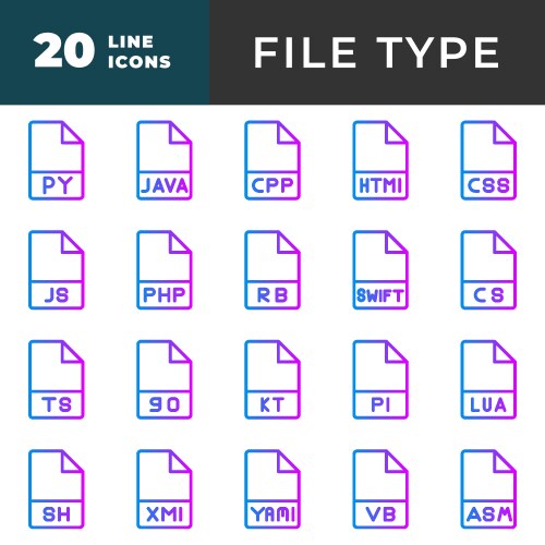 Set file type document programming extension icon vector image