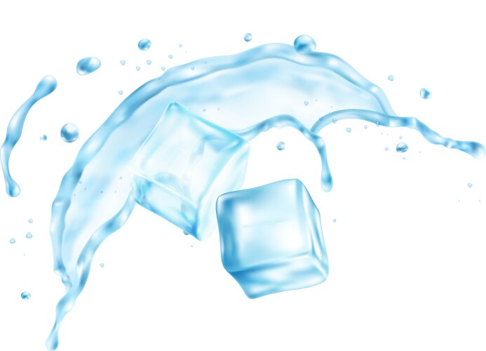 Ice cubes and a splash of water Royalty Free Vector Image