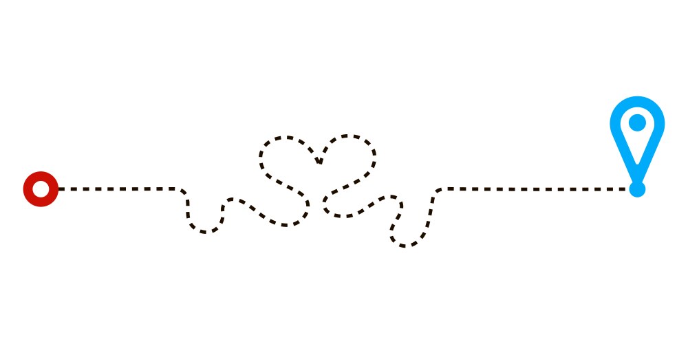 Dashed paths in shape heart routes isolated vector image
