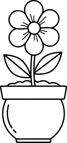 Floral Line Art in Pot Vector Image