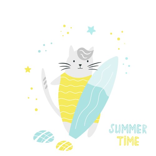 Cute Cat Surfing Cartoon Vector Image