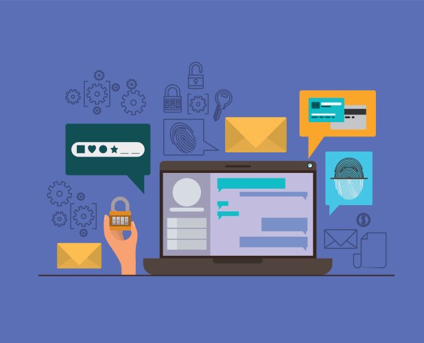 Mobile security with laptop computer and secure vector image