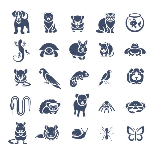 Animals pets flat colorful icons set Royalty Free Vector