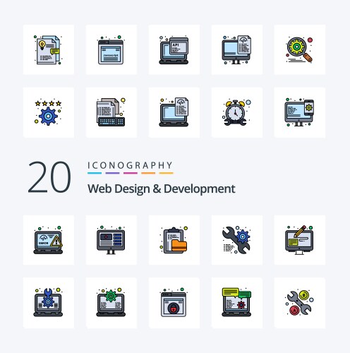 20 web design and development line filled color vector image