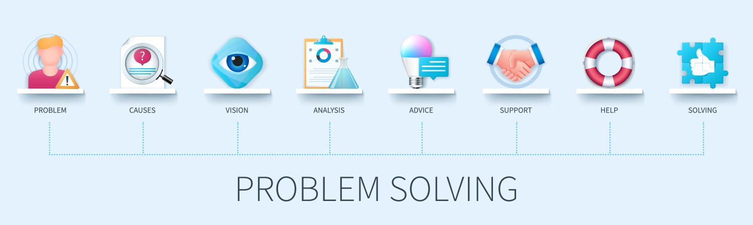 Problem solving banner with icons vector image