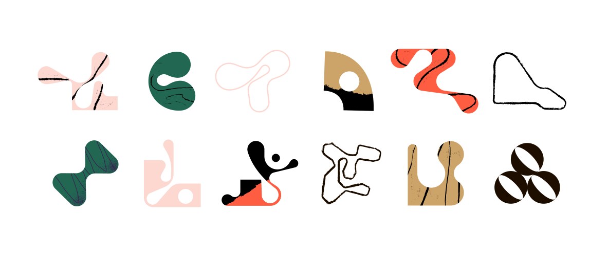 Set of brutalistic curved puzzle objects in random vektorbild