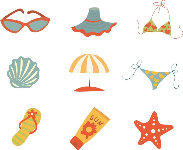 Summer icons set - flamingo design cards poster Vector Image