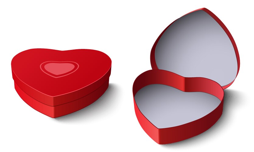 Opened and closed red gift box in shape of heart Vector Image