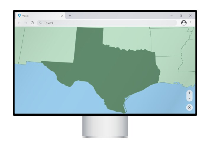 Computer monitor with map of texas in browser vector image