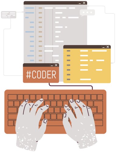 Programmer coding on computer typing code vector image