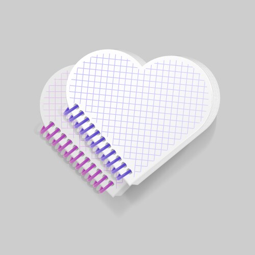 Blank spiral notepad notebook with shape of heart vector image