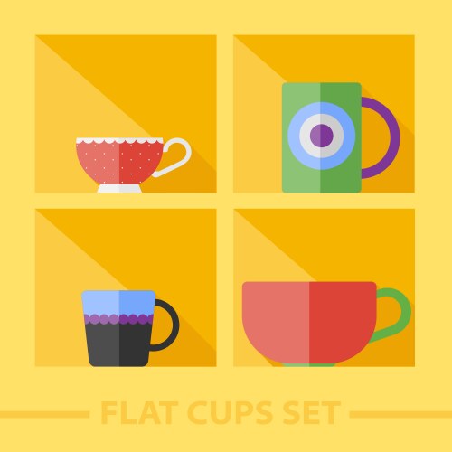 Flat color cups on shelf set vector image