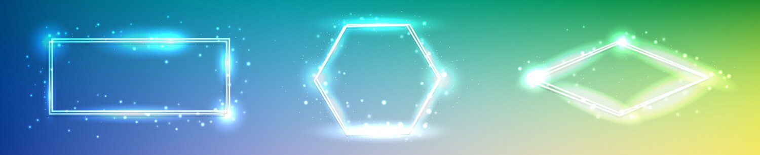 Set of three neon double frames with shining vector image