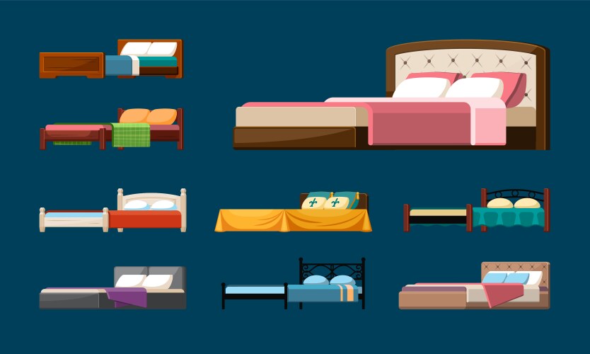 Vintage Double Bed Set - Wood & Metal Vector Image