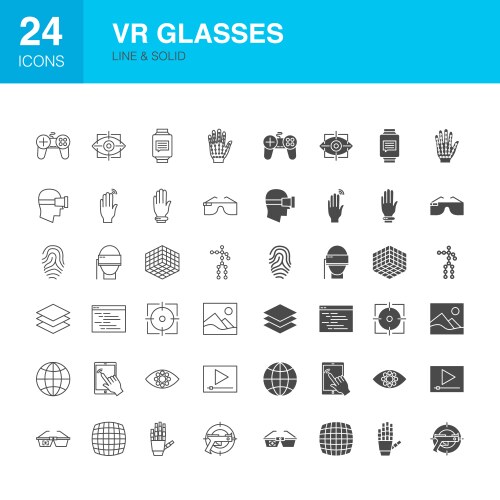 VR Glasses Icons - Line & Solid Vector Image